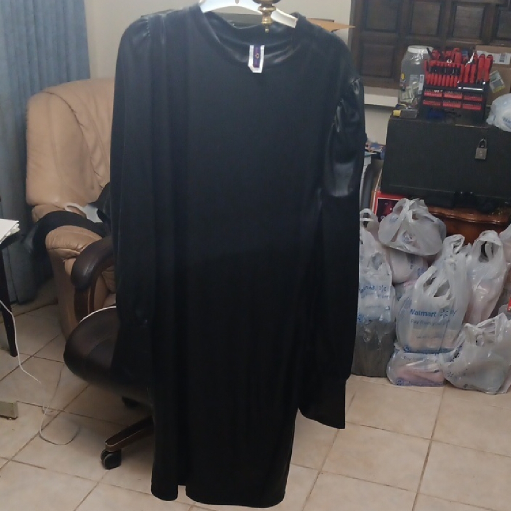 Elegant Black Leather Like Maxi Dress